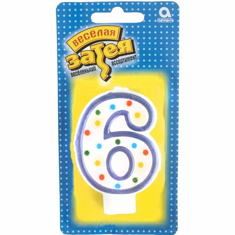 Свеча -цифра "6" 7,6см/A