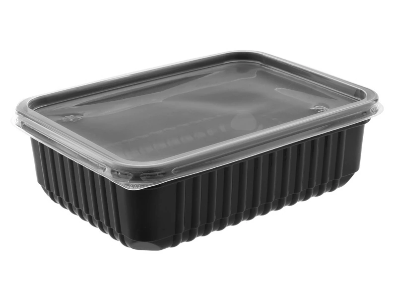 Контейнер 1000 мл 179х132 низкий с крышкой черный СТ // 1000