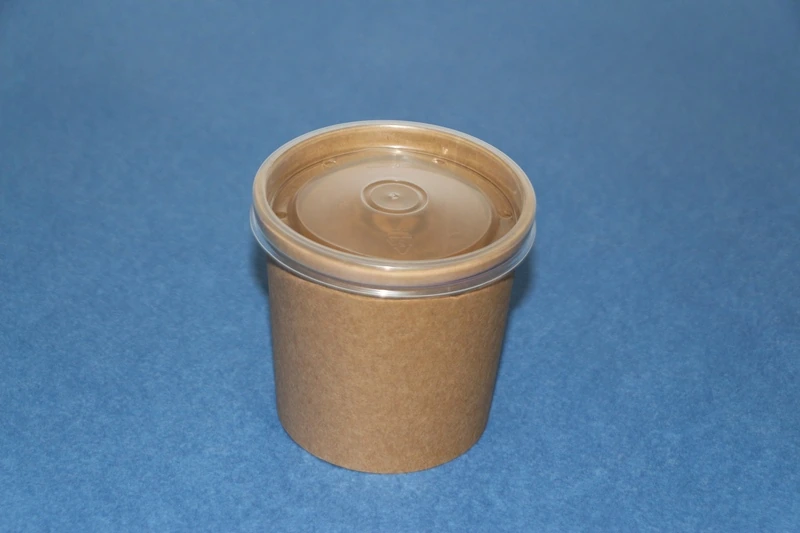 Банка бумажная суповая 340 мл коричневая с пласт.крышкой DoEco / 250
