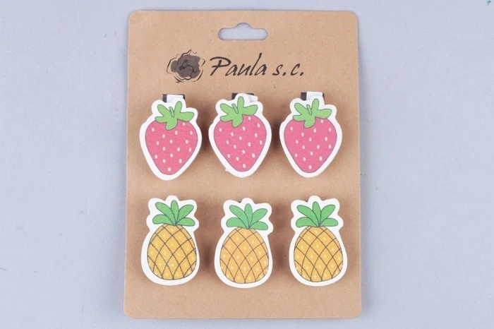 Прищепка  6шт. Клубника, Ананас  4х2,5см