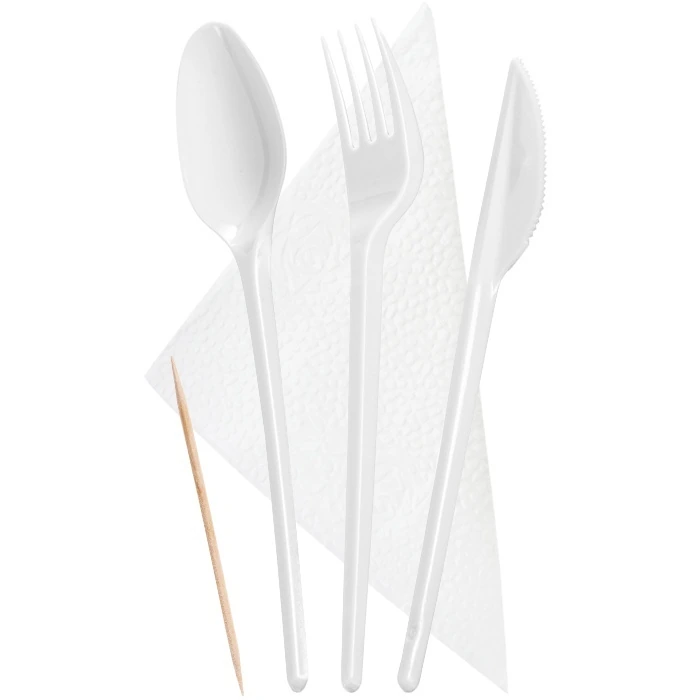 Набор приборов ПЯТЕРКА (ложка, вилка, нож, зубочистка, салфетка) / 300