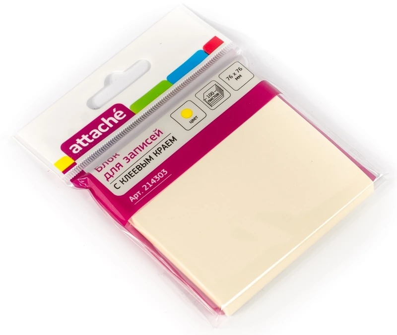 Бумага с клеев. краем 76х76 желтая и др.