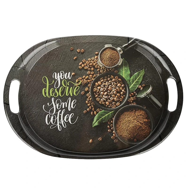 Поднос пластик "Аромат кофе" 385х270 мм овальный с ручками / 15