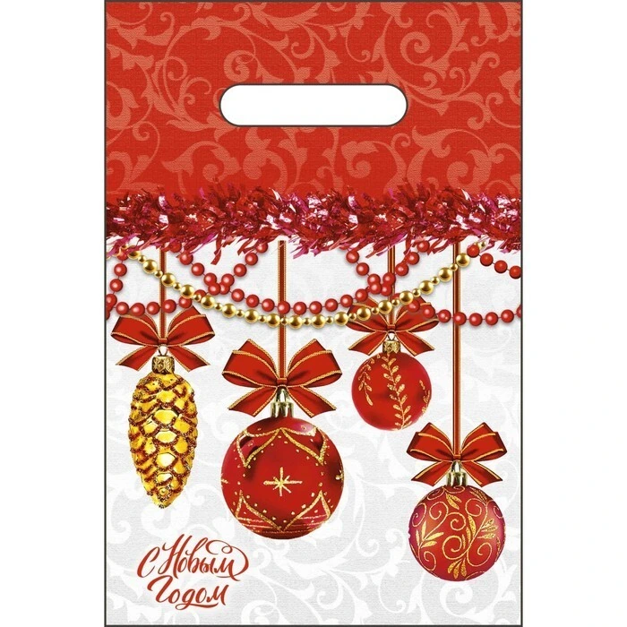 Пакет с выруб. ручкой 20х30 (30) НГ "Бантики" ИП / 10 / 2000