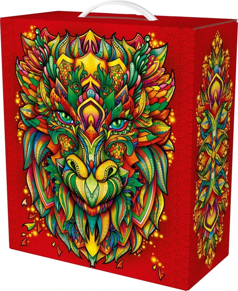 Коробка большая подарочная "Императорский дракон" с пластиковой ручкой, УФ 5000 гр.