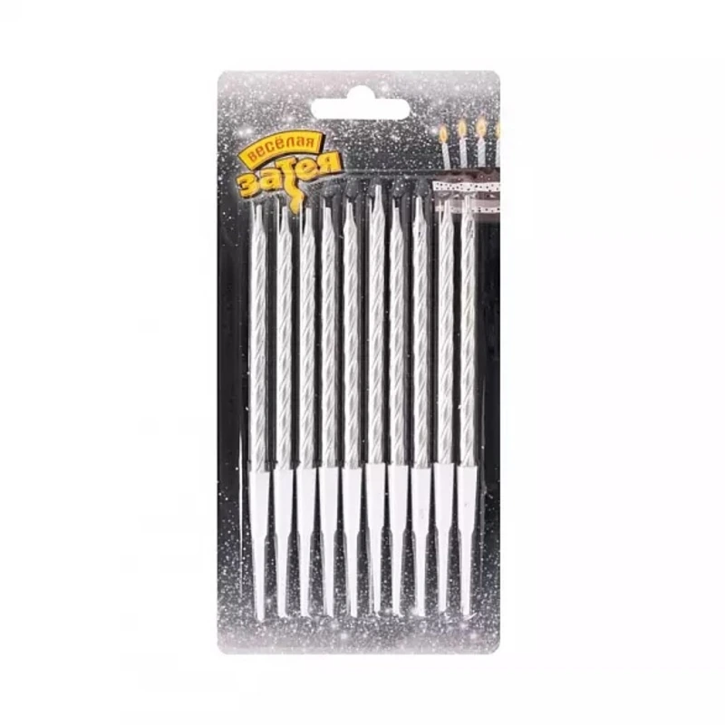 Свечи д/торта 10см 10шт золото/ серебро с подст.