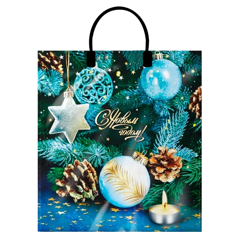 Пакет с пласт. руч. 40х44 (100) НГ "Золотые шишки" ИП/100