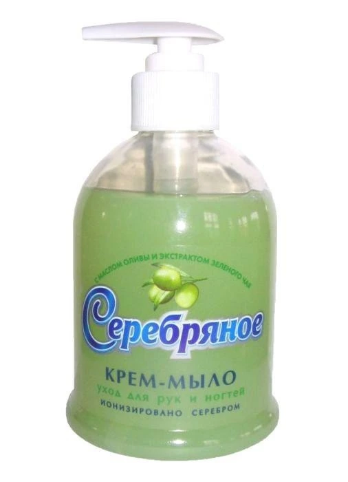 Мыло-крем "Серебряное" 300 мл с маслом оливы и экстрактом зеленого чая / 20