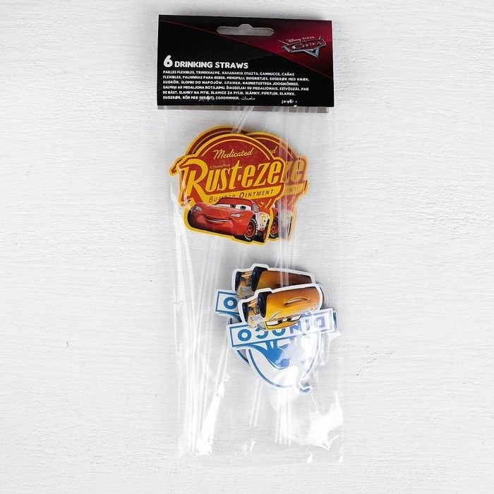 Трубочка д/коктейля Тачки Легеда 24см 6шт/Р