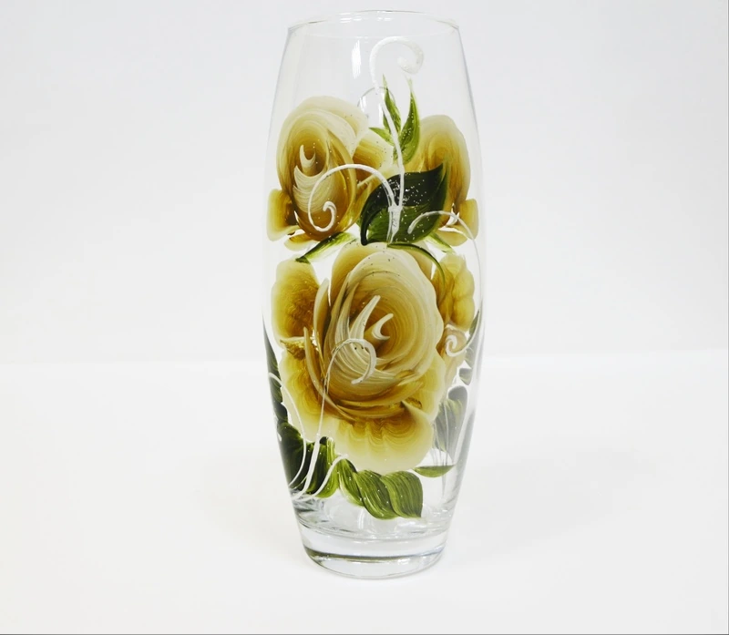 Ваза стекло бочка прозр. роспись 26 см. в ассорт.