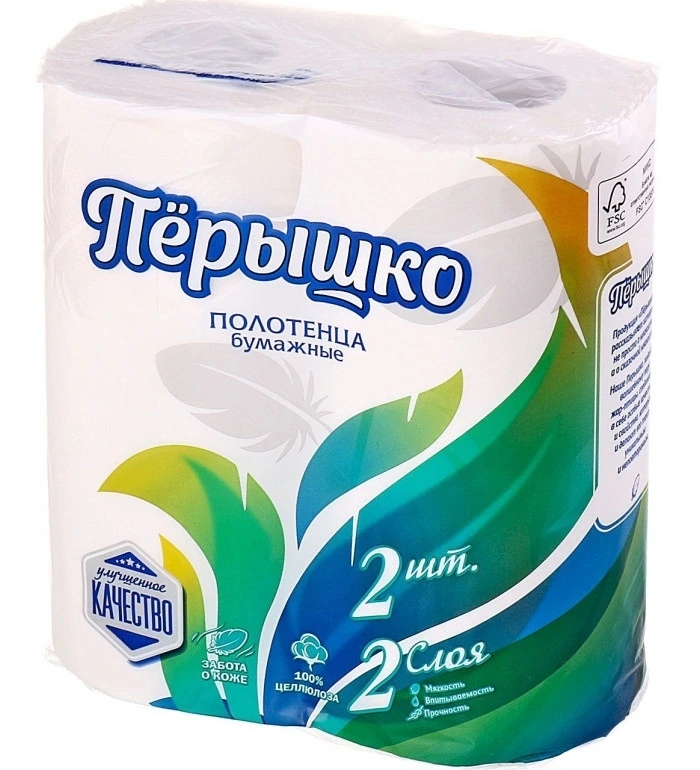Полотенце бумажное 2-х сл. ПЕРЫШКО 2 рул / 12
