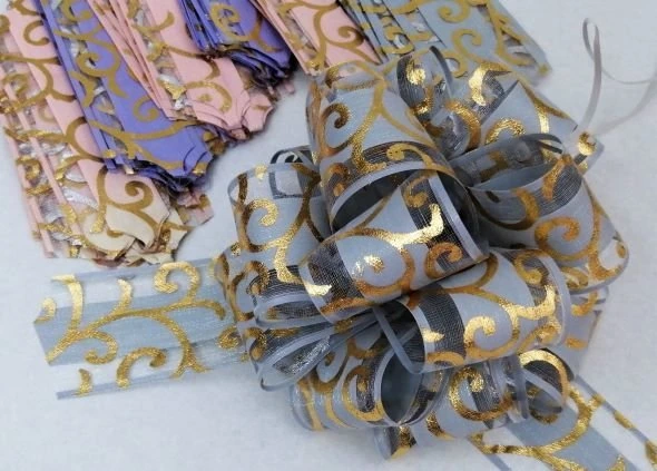 Бант-"Шар" большой 865-12 Золотые завитки 5см 