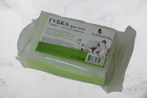 Губка для тела прямоугольная с массажным слоем Еврохауз
