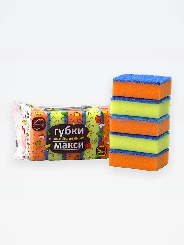 Губка для посуды МАКСИ 9,5х6,5х3 см (5 шт) Конт / 20